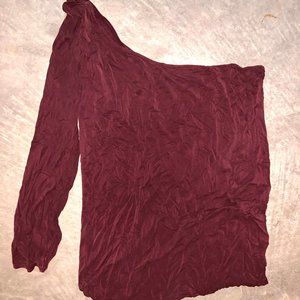 One Shoulder, One Sleeve, Maroon Blouse